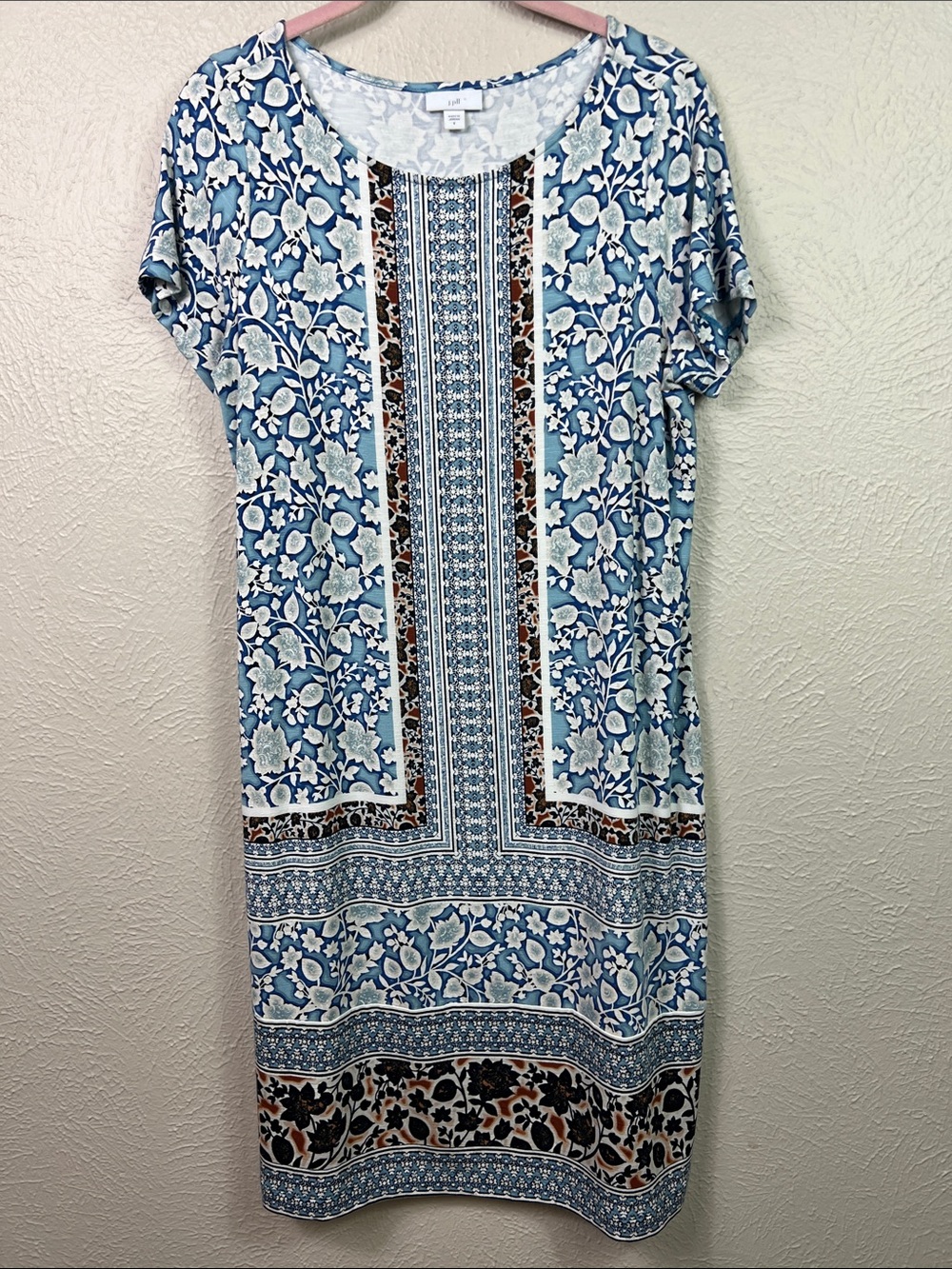 J. Jill Allover Mixed Print Short Sleeve Midi Dress Small